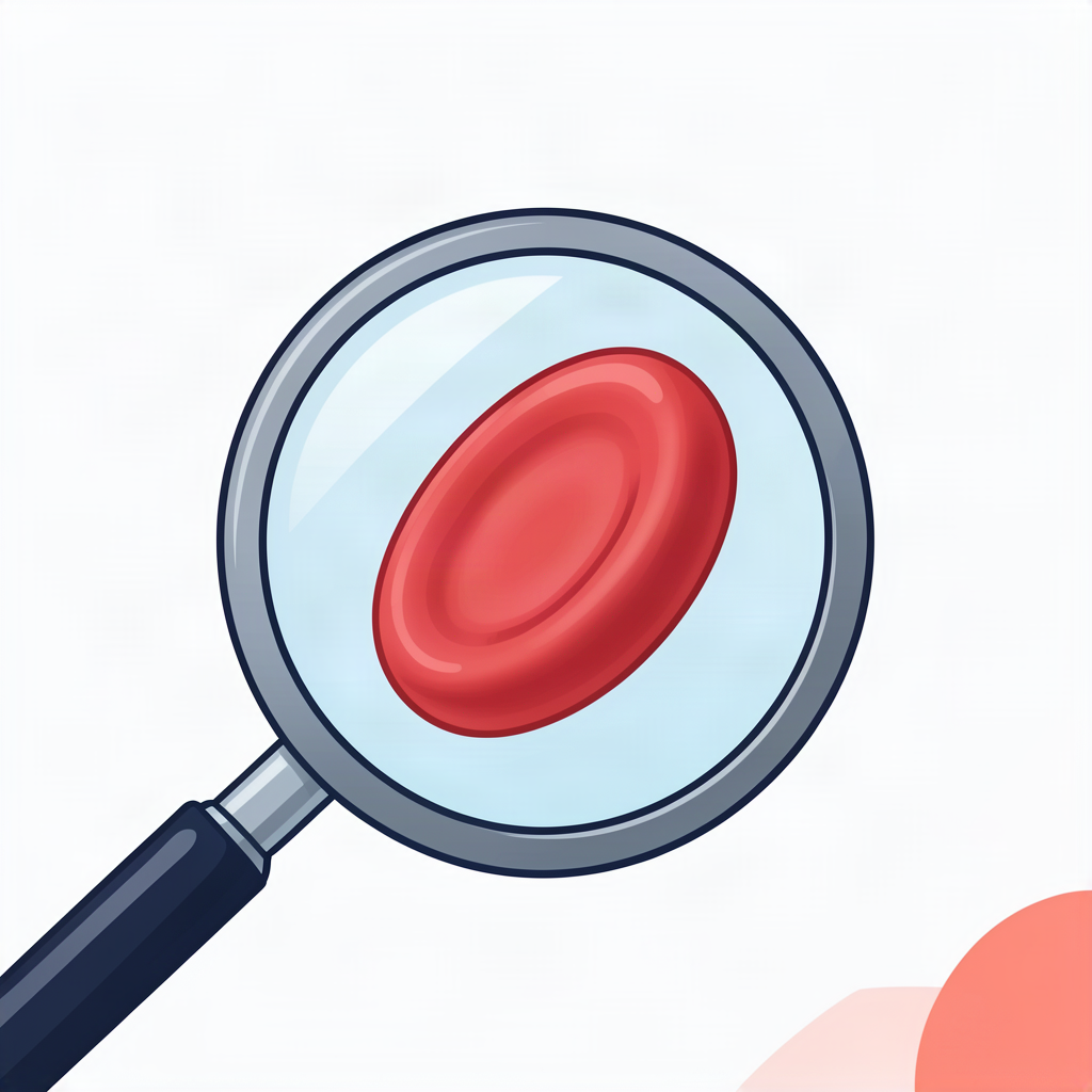 Illustration of a red blood cell seen through a magnifying lens.