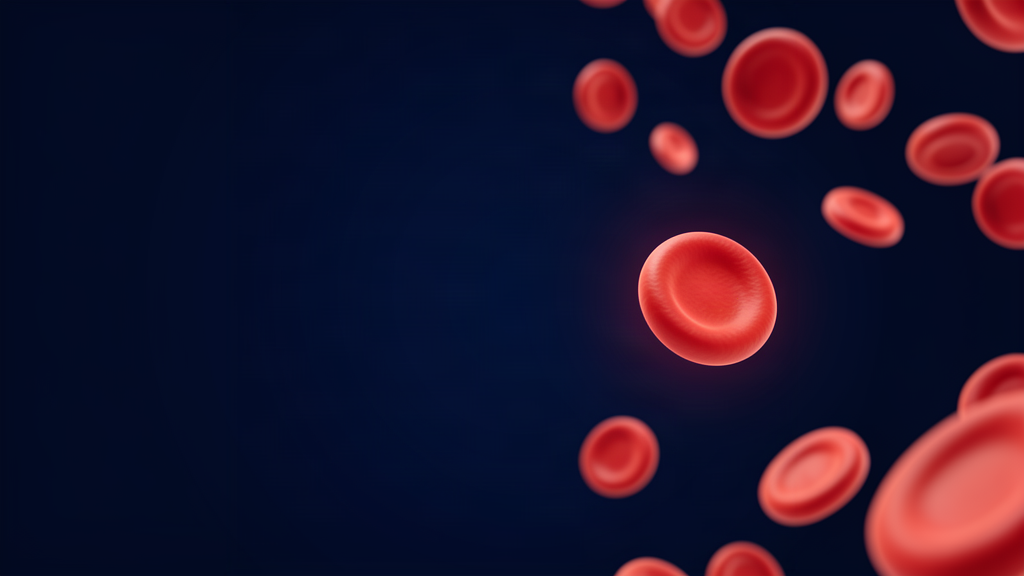 Editorial illustration of red blood cells against a deep navy background.